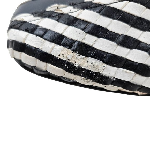 Vintage Rombel Shoes Womens 38 Navy Blue White Striped Woven Block Heels 7.5 - Picture 10 of 10